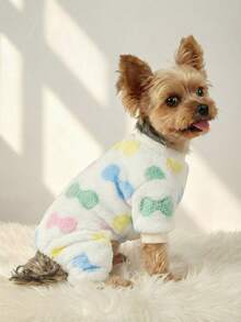 PETSIN 1pc Colorful Bow Print Pet Jumpsuit Autumn And Winter Thick Warm Flannel Pet Clothing - Multicolor - View 5