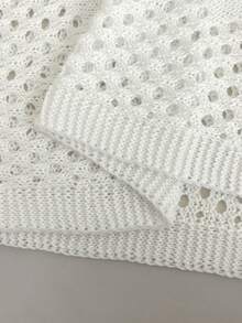 Chiquease 女士春夏休闲优雅日常派对菱形图案百搭纯色船领修身镂空亮片长袖插肩针织套头衫，女士白色上衣，女士派对，女士度假，女士闪亮上衣，亮片，镂空，女士度假钩针编织镂空上衣 - 白色 - 查看 8