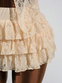 SaltGleam SaltGleam Bộ đồ nữ gợi cảm và ngọt ngào gồm áo hai dây ren khóa kim loại và chân váy xếp tầng. - Màu be - Xem 3