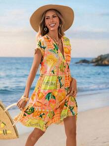 Sylviya 休闲女士度假娃娃剪影印花连衣裙，度假 - 彩色 - 查看 8