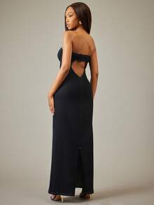 NYA SZN Denim Dress Sleeveless Fitted Bodycon Dark Wash Heart Cut Out Blue Stripe Winter Spring Festive Holiday Valentines Day Date Event Party Golng Out Maxi Length Outfits For Women - Blue - View 7