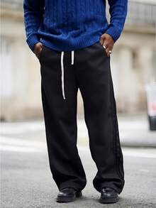 Heavens Edit 男士厚款休闲宽松直筒裤，适合秋季 - 黑色 - 查看 3