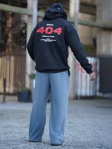 Heavens Edit Men's Casual Street 404 Slogan Graphic Print Thermal Lined Hoodie Sweatshirt, Autumn/Winter, Long Sleeve Top - Black - View 2