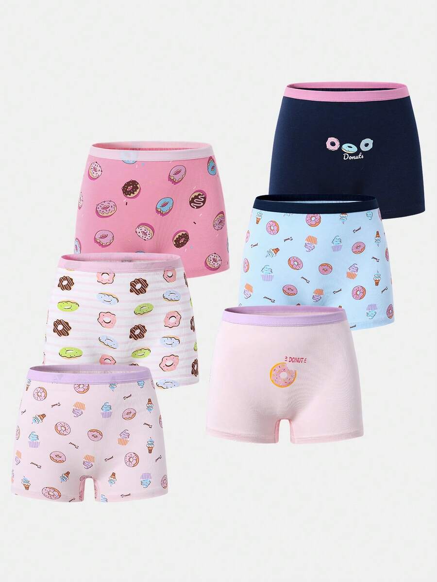 SHEIN GraphicGems 6条装女童舒适柔软可爱彩色甜甜圈零食印花纯棉三角裤 - 彩色 - 查看 1
