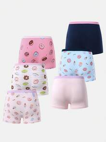 SHEIN GraphicGems 6条装女童舒适柔软可爱彩色甜甜圈零食印花纯棉三角裤 - 彩色 - 查看 2