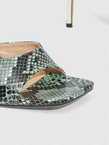 CUCCOO SZL Women's Fashion Daily Wear Slip-On High Heel Sandals - Green snake pattern - View 7