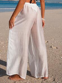 Swim Lushoire Pantalón de cobertura con encaje de contraste para mujer - Blanco - Ver 2