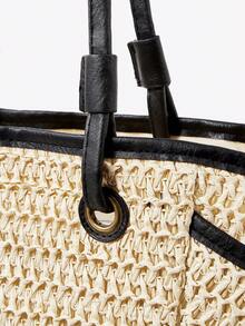 Viva Strut Ladies, Women Tote Bag, Straw Bag, Straw Woven Bag, Large Capacity, Fashionable, Elegant, Simple, Personalized, Versatile, For Beach, Vacation, Holiday, Summer, Seaside, Beach Party(The Bag Does Not Contain Pendants.) - Beige - View 6