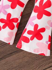 SHEIN Babygirl 2pcs Set, Fashionable Heart Knitted Halter Top And Flare Pants - Multicolor - View 3