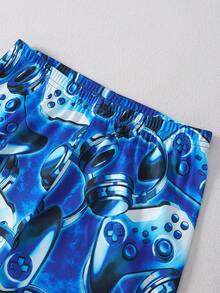 2pcs/Set Teenage Boys' Video Game Headphone Print Casual Round Neck Short Sleeve T-Shirt And Shorts Pajama Set - Multicolor - View 5