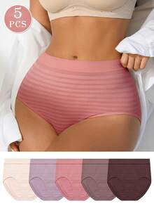 Women Comfy Stretch High Waisted Striped Seamless Full-Coverage Panties - Multicolor - View 2