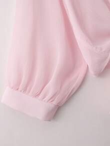 Resyla Nueva blusa de mujer de gasa de unicolor con chal corto informal de estilo de alas de murciélago - Rosa - Ver 3