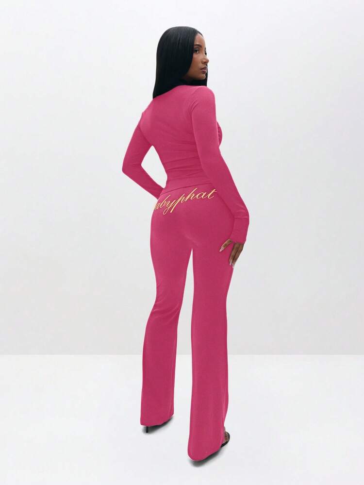 BABYPHAT Women High Waisted Flare Leggings Pull On Style Bootcut Stretch Pants With Retro Script Print Wide Leg Bottom