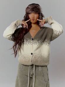 MUSERA Knit Ombre Striped Button Down Cardigan Streetwear Coolgirl Winter Sexy Casual Odd Drift - Multicolor - View 5