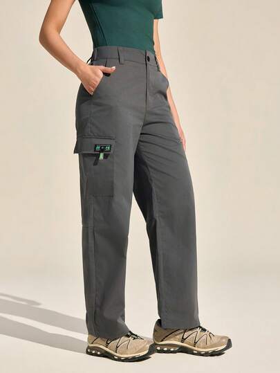 Exploreva 女士字母贴布工装口袋宽松户外裤