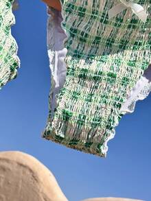 Swim Mod 格子图案细肩带蝴蝶结吊带比基尼套装 - 綠色 - 查看 6