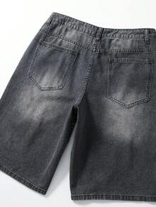 ROMWE MEN Street Life 男士水钻印花口袋休闲牛仔短裤 - 黑色 - 查看 4