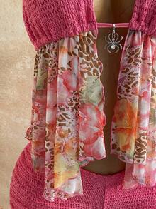 Soleia 两件套女士度假露背系带紧身上衣和低腰褶皱抽绳短裤，性感时尚套装，适合派对、约会、下午茶、嘉年华、海滩等场合。 - 粉色 - 查看 4