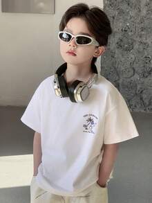 DAZY Camiseta de manga corta casual de cuello redondo con estampado de letras y palmeras para niño preadolescente en verano - Blanco - Ver 5