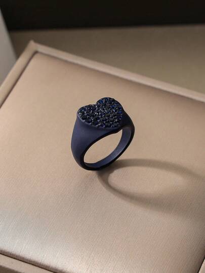 LOTSLUV 1枚休闲、可爱甜美风格的红色爱心水钻戒指，情人节爱心戒指，适合女性日常、工作、社交场合佩戴，情人节珠宝礼物