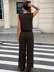 Serisse Bộ đồ 2 mảnh thanh lịch dành cho nữ, cổ chữ V, cài cúc phía trước, gồm áo vest và quần dài. - Cà phê nâu - Xem 2