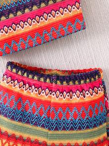 SHEIN Conjunto de top de tirantes y pantalones cortos con estampado geométrico de estilo bohemio para bebé niña - Naranja - Ver 4