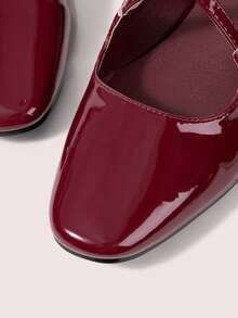 CUCCOO DOLLMOD 可爱蝴蝶结装饰玛丽珍平底鞋，杏色，方头，低跟，休闲通勤、约会、派对、购物、上学皆宜，甜美风格 - 酒紅色 - 查看 8