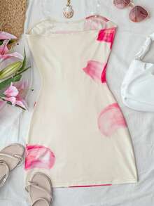 SHEIN Teen Girl Floral Print Casual Tube Dress - White - View 2