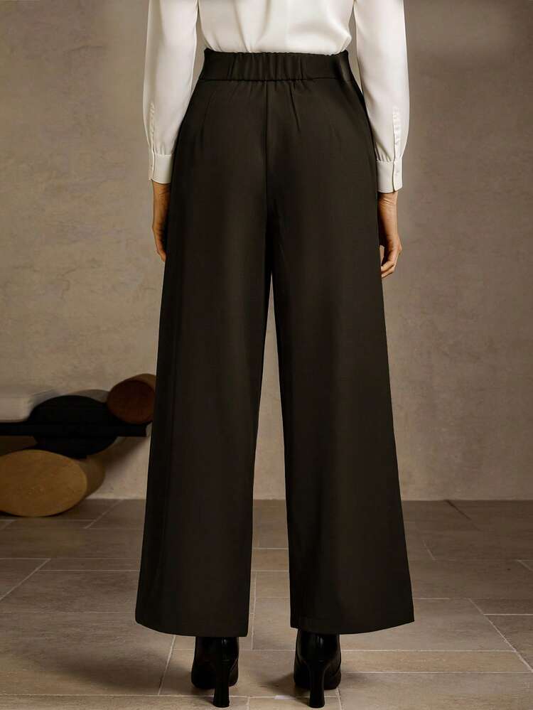 WOMEN'S ELEGANT SLANT POCKET WIDE LEG PANTS