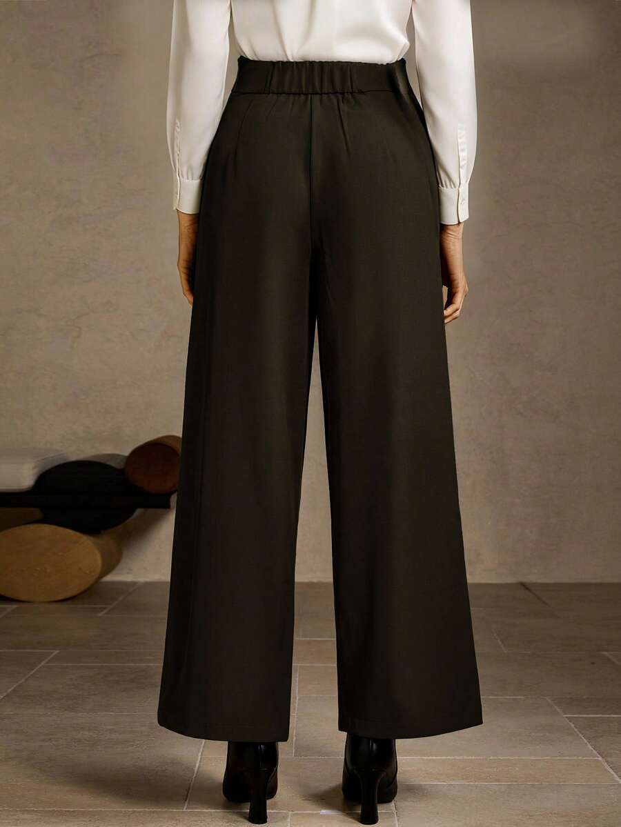 MOTF PREMIUM Quần ống rộng có túi chéo thanh lịch dành cho nữ - Cà phê nâu - Xem 2