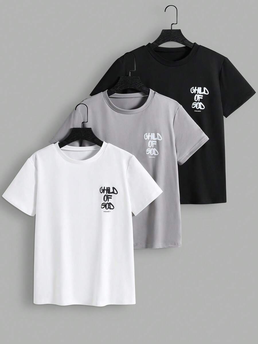 SHEIN Bộ 3 áo thun cổ tròn in hình đơn giản, phong cách thường ngày dành cho bé trai, 3 màu để lựa chọn, chất liệu thoải mái, phù hợp cho nhiều mùa. - Nhiều màu - Xem 1