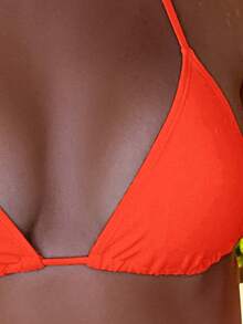 Swim Basics Women's Solid Color Halter Tie Sexy Bikini Top Bikini Orange Bikini Tops Women Bikini Triangle Orange Bathing Suits For Women Coral Bikini Orange Two Piece Set Swimsuit - Burnt Orange - View 4