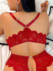 SHEIN 1 bộ đồ lót liền thân ren không lót cỡ lớn - Màu Đỏ Sâu - Xem 4