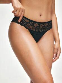 SHAPORA Mutandine vintage a vita alta in rete trasparente con motivo floreale a cuore, pantaloncini comodi e aderenti per le donne - nero - Visualizzare 6
