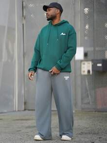 Heavens Edit Men's Graphic Print Thermal Lined Hoodie, Streetwear Style, Autumn/Winter, Long Sleeve Top - Green - View 2