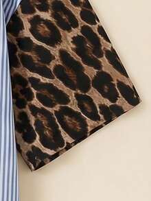 Resyla Plus Size Women Leopard Print Patchwork Striped Casual Top, Summer - Multicolor - View 4