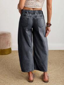 SHEIN PETITE 女士纯色休闲牛仔裤 - 黑色 - 查看 2