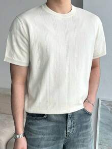 DAZY Men's Casual Solid Beige Round Neck T-Shirt, Summer - Beige - View 3