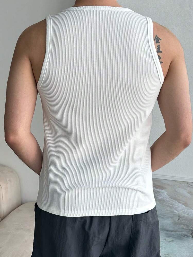 Summer White Slim Fit Letter Print Streetwear Men Tank Top