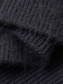 FRIFUL Áo len nữ màu trơn cổ tròn vai rớt tay dài họa tiết mèo móc len, dáng rộng thoải mái, đa năng, thích hợp cho mùa thu/đông. - Màu xám đen - Xem 8