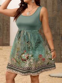 SHEIN VCAY Plus Size Vintage Floral Print Casual Loose Dress, Suitable For Summer - Multicolor - View 3
