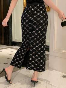 DAZY 女士优雅通勤亮片装饰裙 - 黑色 - 查看 6