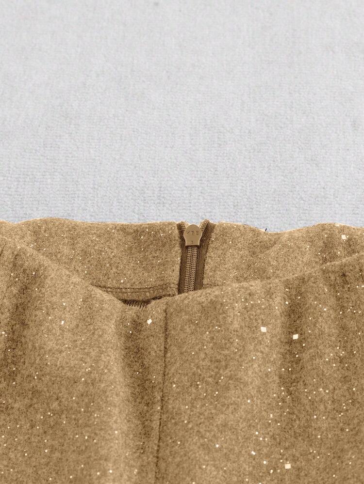 Franclia 时尚优雅闪亮修身羊毛混纺女式短裤 - 卡其色 - 查看 4