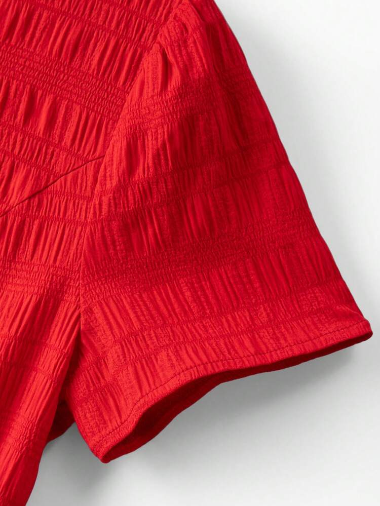 Franclia שמלת קיץ אדומה עם צווארון עגול ומותן צמוד ושרוולים קצרים לנשים, מתאימה לדייטים, נסיעות עסקיות, מפגשי חג - אדום - ראה 7