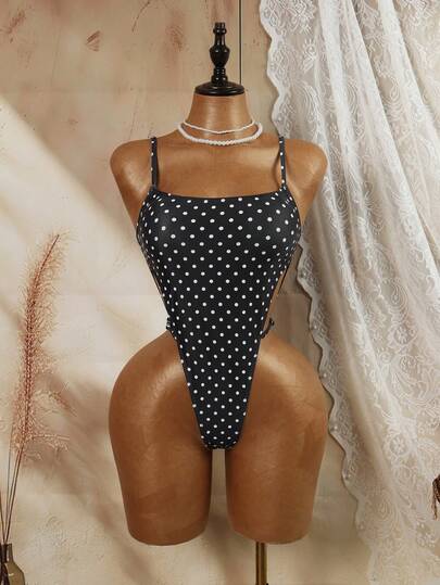 Swim Mod Vintage Polka Dot One-Piece Swimsuit, Slim Fit, Suitable For Vacation & Spa