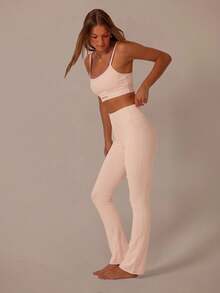 Aralina Double Strap Cut Out Crop Top And High Waist Leggings Stretchy Workout Sets Women - Baby Pink - View 3