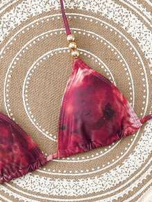 Swim SXY Set 3 piese: Top halter cu imprimeu tie-dye și mărgele, slipul de baie cu legături în față și set bikini mini-fustă - Multicolor - Vizualizare 3