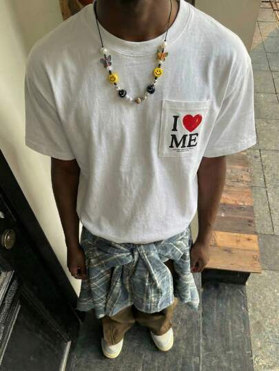 SWAVVY Men's Casual Loose Fit Short Sleeve Pocket Graphic T-Shirt, Standard Size, White Mems Summer Round Neck Short Sleeve Casual Cotton Printed With Letter Print Y2k Style Men Pride Outfits Men Summer Short Set Europe Summer Outfits For Men Set Me And You Making Outfit Men S Jamaican Outfit