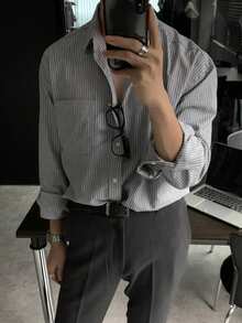 DAZY Camisa casual de manga larga con botones y rayas para hombre, primavera - Multicolor - Ver 2