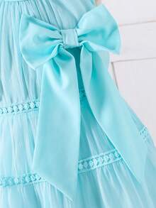 Elladie kids 少女公主风薄纱3D蝴蝶中长优雅连衣裙 - 藍色 - 查看 5